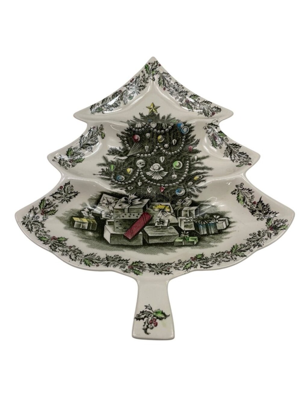 Johnson Bros Merry Christmas Tree-Shaped 3-Part Relish Serving Dish Festive - Picture 1 of 12
